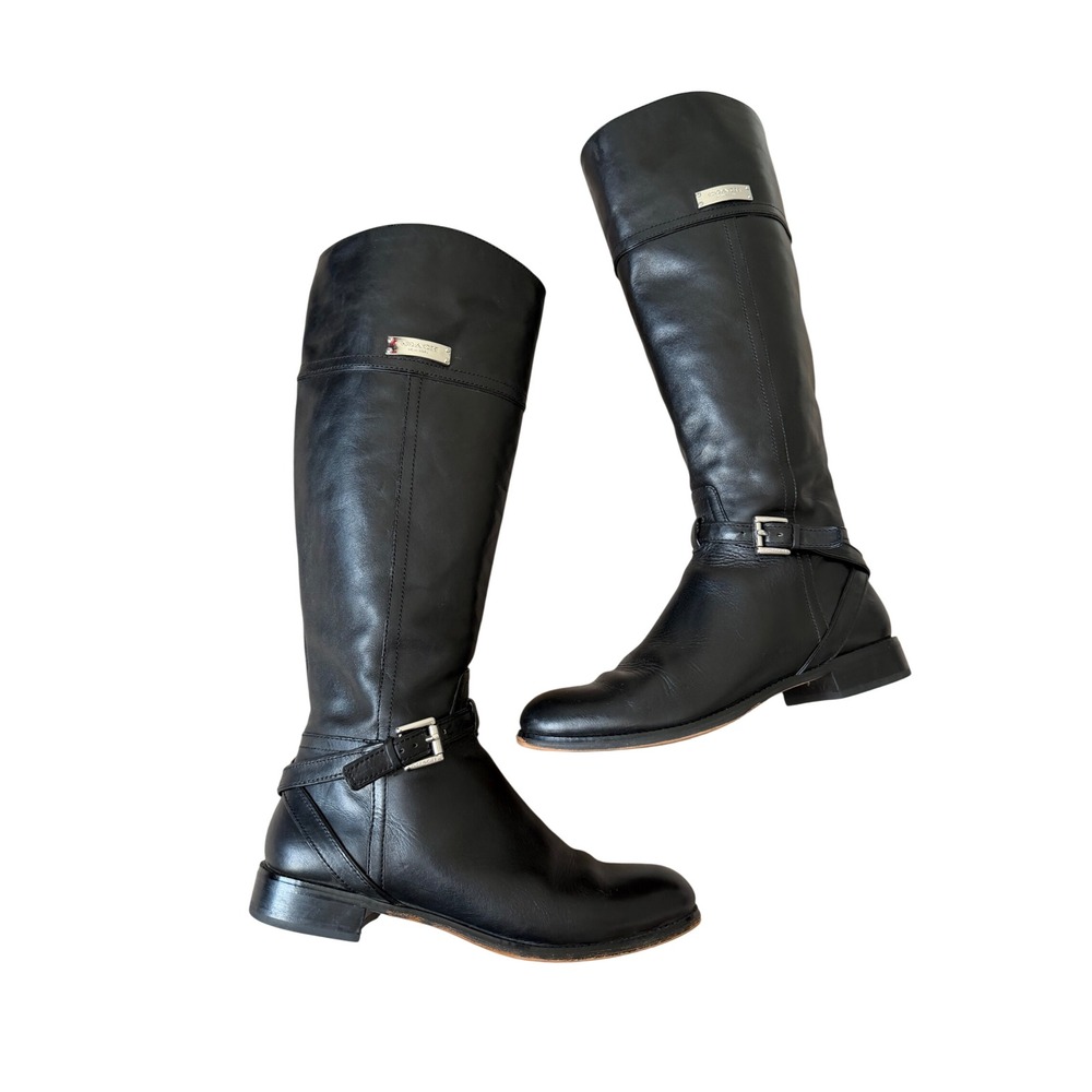 Coach Boots Micha Leather Knee High Riding Buckle Zip Black 7.5 B